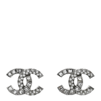 CHANEL Baguette Crystal CC Earrings Silver