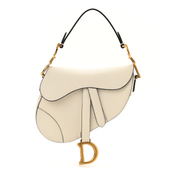 CHRISTIAN DIOR Grained Calfskin Mini Saddle Bag White