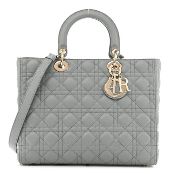 CHRISTIAN DIOR Lambskin Cannage Large Lady Dior Stone Grey
