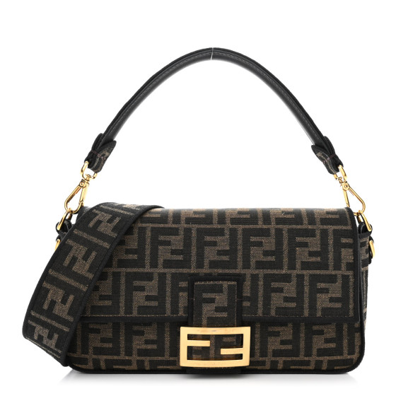 Fendi  Fabric Jacquard FF 1974 Medium Baguette Tobacco Moro Black