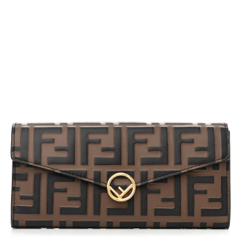  FENDI Vitello Soft F is Fendi Bi-Color FF 1974 Embossed Continental Envelope Wallet Maya Black