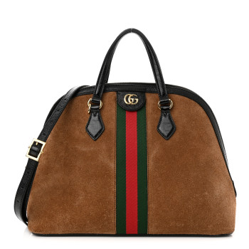  GUCCI Suede Patent Web Medium Ophidia Top Handle Dome Bag Nocciola Black