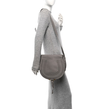 CHLOE Grained Calfskin Medium Marcie Saddle Bag Cashmere Grey