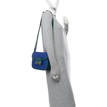 GUCCI Azalea Calfskin Horsebit 1955 Shoulder Bag Blue Green