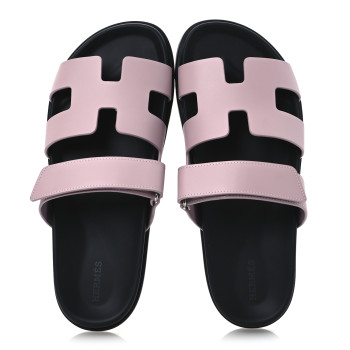 HERMES Calfskin Womens Chypre Sandals 41 Rose Porcelaine