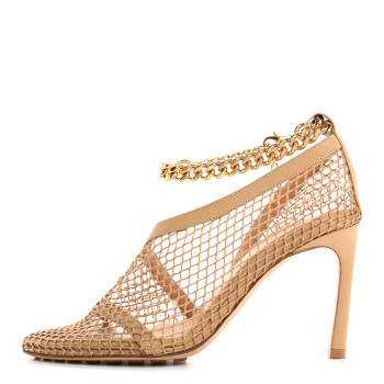 BOTTEGA VENETA Mesh Nappa Chunky Chain Sandals 36 Beige Pony
