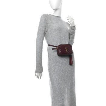 SAINT LAURENT Calfskin Matelasse Monogram Lou Belt Bag Dark Legion Red