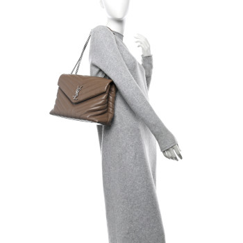 SAINT LAURENT Calfskin Y Quilted Monogram Medium Loulou Chain Satchel Desert Storm