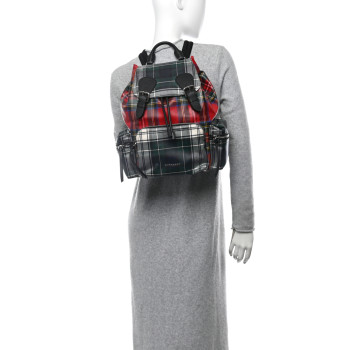 BURBERRY Laminated Tartan Patchwork Large Rucksack Backpack Military Red