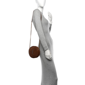 SAINT LAURENT Suede Calfskin Quilted Monogram Round Crossbody Bag Vintage Cork