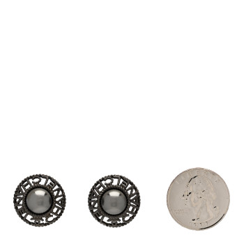 CHANEL Pearl CC Round Earrings Ruthenium Dark Grey