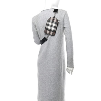 BURBERRY E-Canvas Check Phone Crossbody Bag Dark Birch Brown