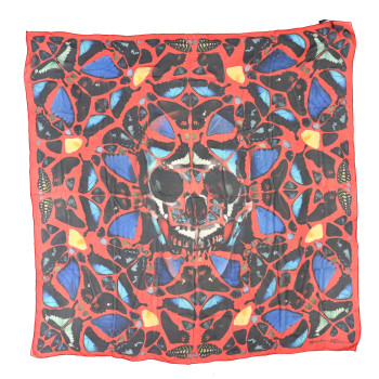 ALEXANDER MCQUEEN x Damien Hirst Silk Chiffon Psalms 113 Scarf Red Multicolor ALEXANDER MCQUEEN x Damien Hirst Silk Chiffon Psalms 113 Scarf Red Multicolor