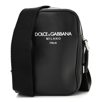 DOLCE & GABBANA Calfskin Logo Crossbody Bag Black