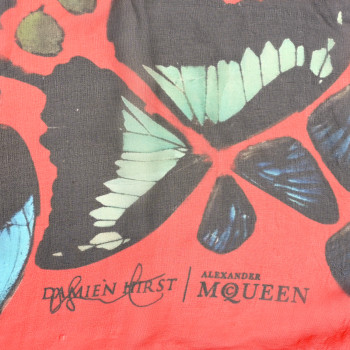ALEXANDER MCQUEEN x Damien Hirst Silk Chiffon Psalms 113 Scarf Red Multicolor ALEXANDER MCQUEEN x Damien Hirst Silk Chiffon Psalms 113 Scarf Red Multicolor