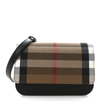 BURBERRY Grained Calfskin House Check Small Madison Shoulder Bag Black