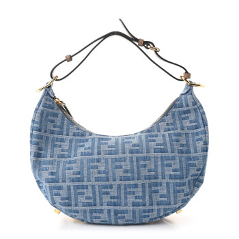 FENDI Denim Vitello Grace Mirror Logo Small Fendigraphy Hobo Bag Denim Sand