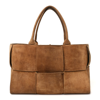 BOTTEGA VENETA Suede Maxi Intrecciato Small Arco Tote Brown
