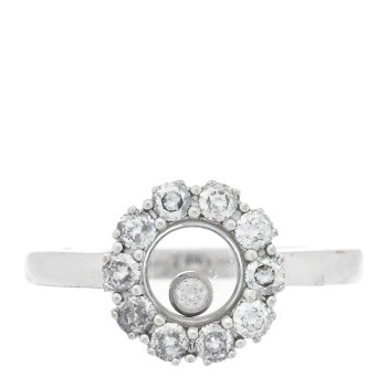 CHOPARD 18K White Gold Diamond Happy Diamond Round Pave Ring 48 4.5