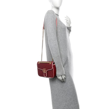 GUCCI Azalea Calfskin Enamel Matelasse Diagonal Small Torchon GG Marmont Shoulder Bag New Cherry Red Wild Rose