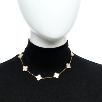 VAN CLEEF & ARPELS 18K Yellow Gold Mother of Pearl 10 Motifs Vintage Alhambra Necklace