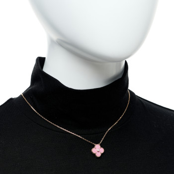 VAN CLEEF & ARPELS 18K Rose Gold Diamond Rhodonite Vintage Alhambra Pendant Necklace
