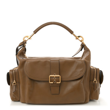 CHLOE Shiny Calfskin Large Double Carrry Camera Bag Dark Khaki