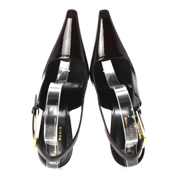 SAINT LAURENT Vernice Gloss Lee 110 Slingback Pumps 39 Marron Glace