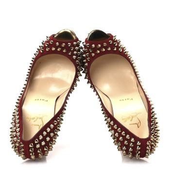CHRISTIAN LOUBOUTIN Veau Velours Calf Hair Leopard Lady Peep Spikes 150 Pumps 38 Red