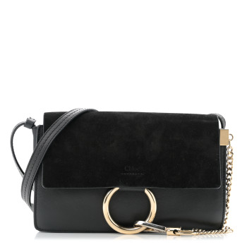 CHLOE Suede Calfskin Small Faye Shoulder Bag Black