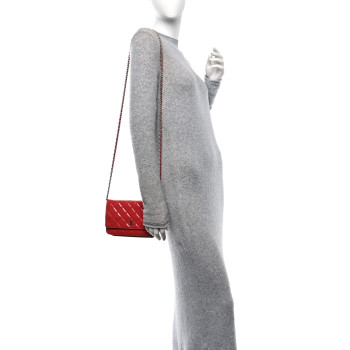 CHANEL Patent Calfskin Quilted Wallet On Chain WOC Pink