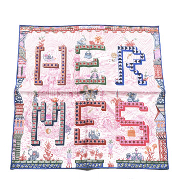 HERMES Silk Twill Super Silk Quest Detail Scarf 45 Rose Bleu Vert