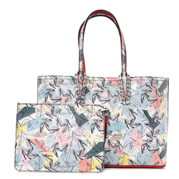 CHRISTIAN LOUBOUTIN Calfskin Small Paris Shoes Cabata Tote Blue Multicolor