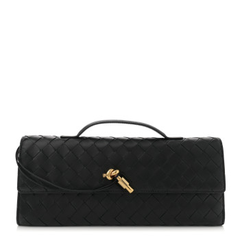 BOTTEGA VENETA Nappa Intrecciato Long Andiamo Top Handle Clutch Black
