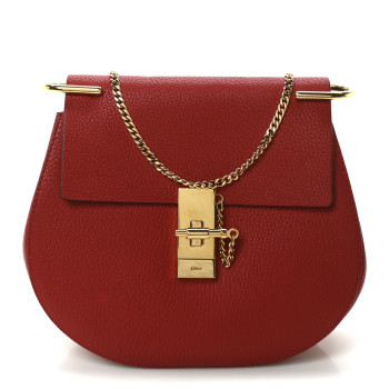 CHLOE Grained Lambskin Drew Shoulder Bag Plaid Red