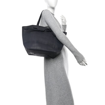 CELINE Crocodile Embossed Calfskin Medium Belt Cabas Phantom Navy