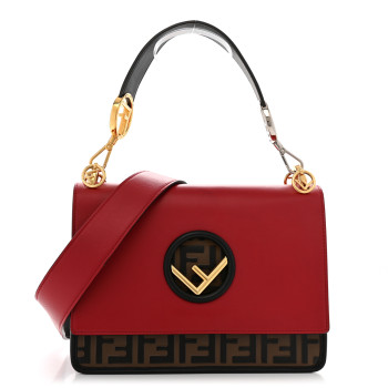 FENDI Vitello Century F is Fendi Bi-Color FF 1974 Embossed Kan I Shoulder Bag Fragola Maya Black