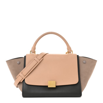 CELINE Smooth Calfskin Nubuck Small Tri-Color Trapeze Nude