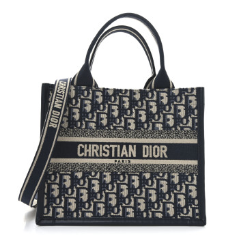 CHRISTIAN DIOR Oblique Calfskin Small Book Tote With Strap Blue Multicolor CHRISTIAN DIOR Oblique Calfskin Small Book Tote With Strap Blue Multicolor