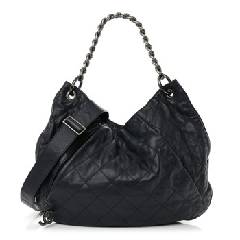 CHANEL Calfskin Coco Pleats Hobo Dark Blue