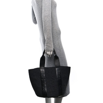 CHLOE Raffia Calfskin Large Woody Basket Bag Black