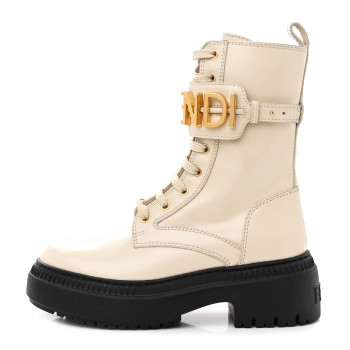 FENDI Vitello Abrasivato Fendigraphy 50mm Biker Boots 36 White