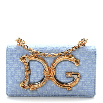 DOLCE & GABBANA Calfskin Boucle DG Girls Phone Shoulder Bag Light Blue