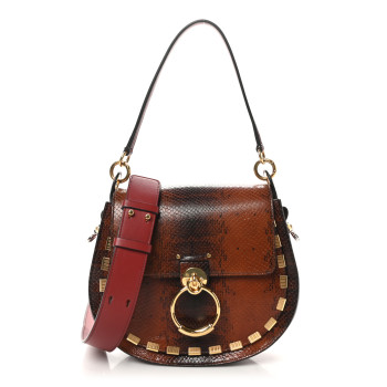 CHLOE Calfskin Watersnake Embossed Large Tess Bag Red Black