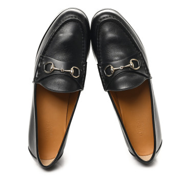 GUCCI Ancora Calfskin Womens Horsebit Platform Loafers 39 Black