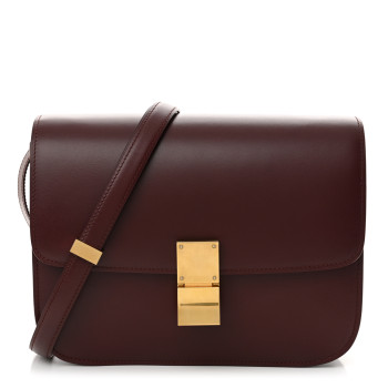 CELINE Box Calfskin Medium Classic Box Flap Bag Burgundy