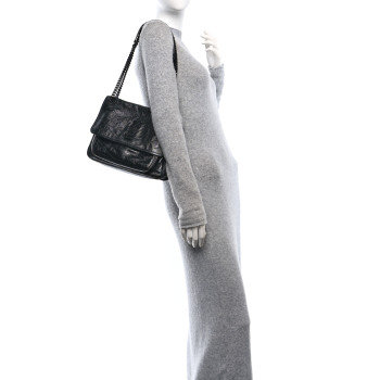 SAINT LAURENT Crinkled Calfskin Matelasse Monogram Medium Niki Chain Satchel Black