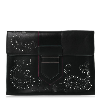 DELVAUX Box Calfskin Perforated Paisley Presse Clutch Black