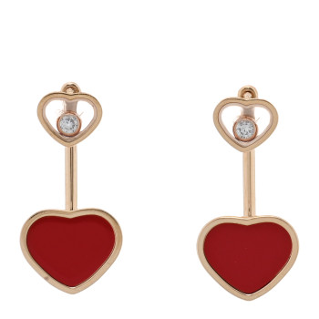 CHOPARD 18K Rose Gold Diamond Carnelian Floating Happy Hearts Drop Earrings