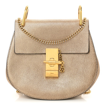 CHLOE Metallic Goatskin Mini Drew Shoulder Bag Pale Gold